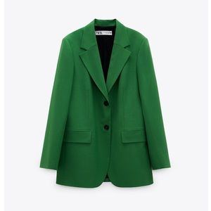 ZARA Straight Cut Classic Blazer XS Green NEW